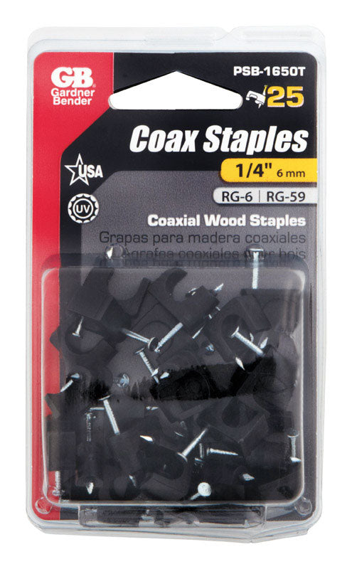 COAX STAPLE 1/4" BLK 25P