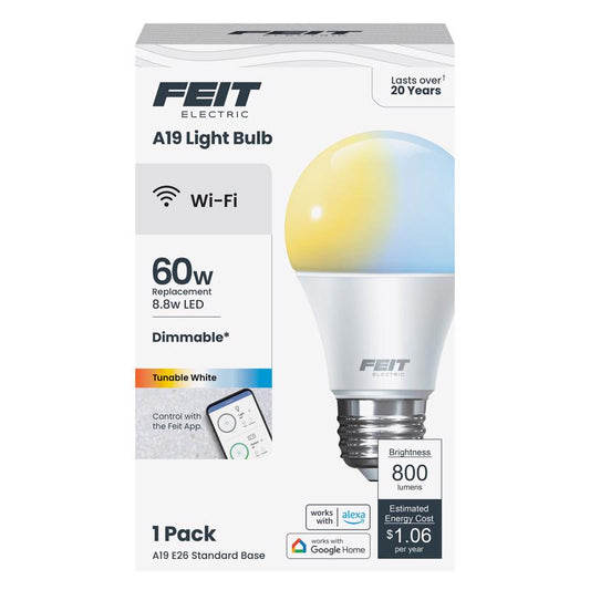 Feit A19 E26 (Medium) Smart-Enabled LED Bulb Tunable White 60 Watt Equivalence 1 pk