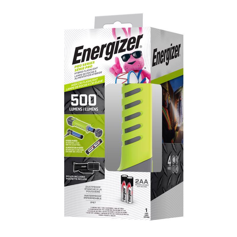 Energizer Pro Series 500 lm Gray/Green LED Rechargeable Flashlight AA Battery