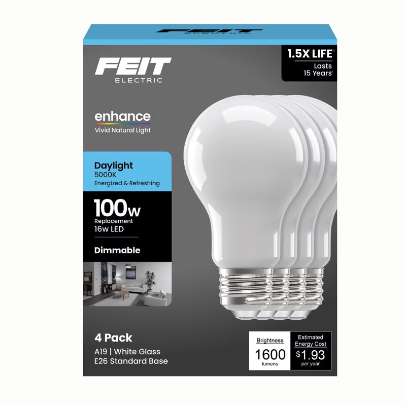 Feit A19 E26 (Medium) LED Bulb Daylight 100 Watt Equivalence 4 pk