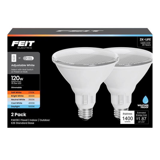 Feit PAR38 E26 (Medium) LED Bulb Adjustable White 120 Watt Equivalence 2 pk