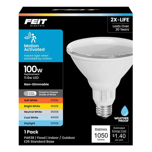 Feit PAR38 E26 (Medium) LED Motion Activated Bulb Color Changing 100 Watt Equivalence 1 pk