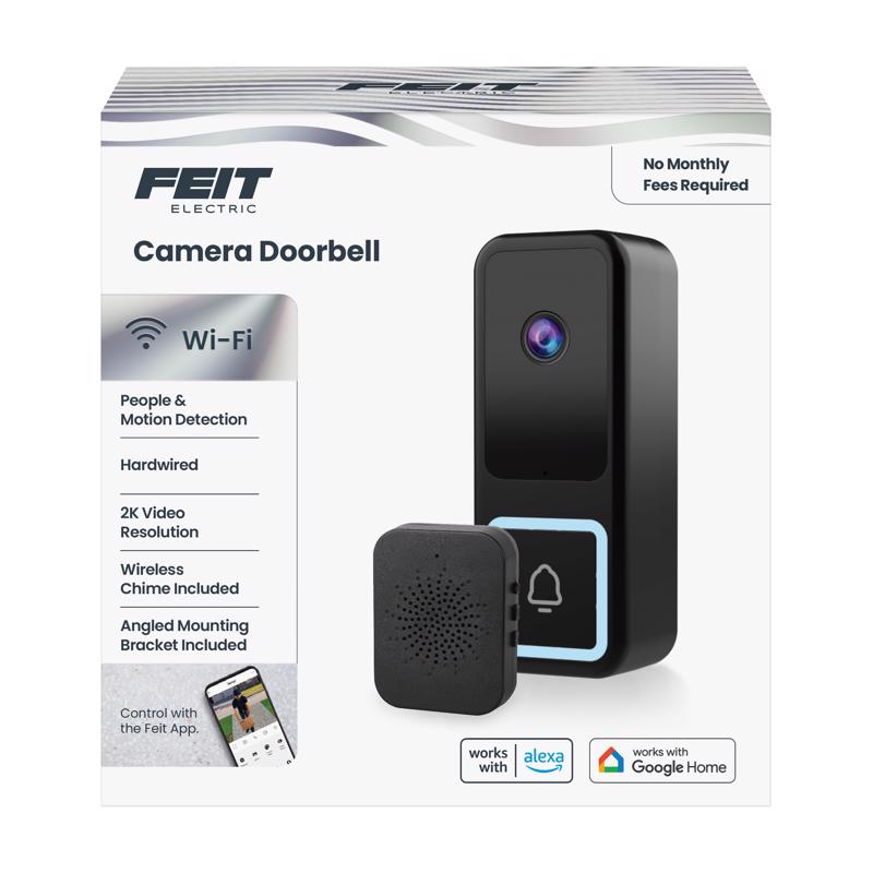 Feit Black Plastic Wired Smart-Enabled Video Doorbell