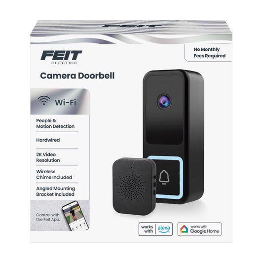 Feit Black Plastic Wired Smart-Enabled Video Doorbell