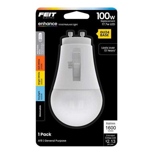 Feit A21 GU24 LED Bulb Adjustable White 100 Watt Equivalence 1 pk