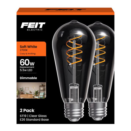 Feit ST19 E26 (Medium) Filament LED Bulb Soft White 60 Watt Equivalence 2 pk