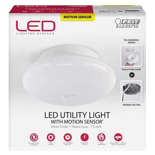 Feit 3.8 in. H X 7.5 in. W X 7.5 in. L White Ceiling Light w/Motion Sensor
