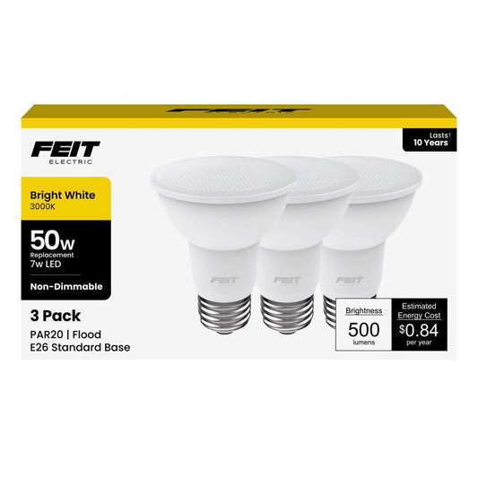 Feit PAR20 E26 (Medium) LED Bulb Warm White 50 Watt Equivalence 3 pk