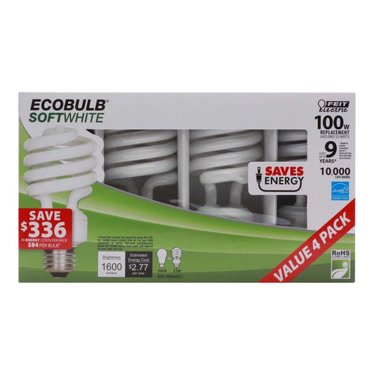 Feit Ecobulb 23 W A19 2.35 in. D X 4.8 in. L CFL Bulb Soft White Utility 2700 K 4 pk