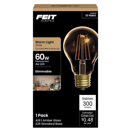 Feit A19 E26 (Medium) LED Bulb Amber Soft White 60 Watt Equivalence 1 pk