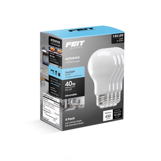 Feit Enhance A19 E26 (Medium) LED Bulb Daylight 40 Watt Equivalence 4 pk