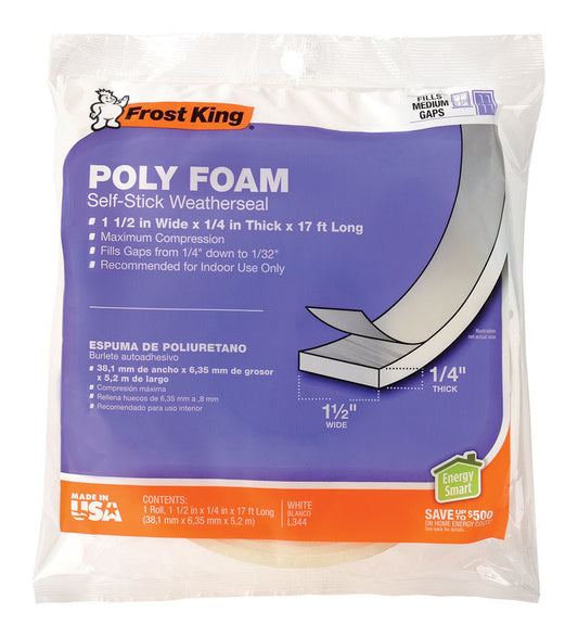 Frost King White Poly Foam Weather Seal For Doors and Windows 17 ft. L X 0.25 in.