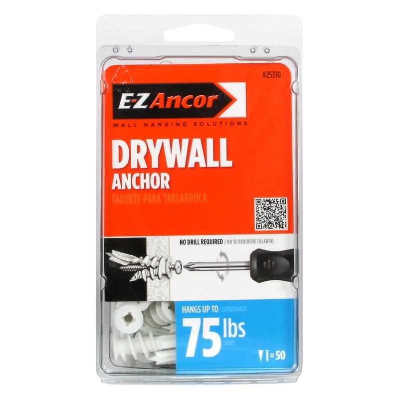 E-Z Ancor 1/4 in. D X 1-1/2 in. L Nylon Ribbed Head Drywall Anchors 50 pk