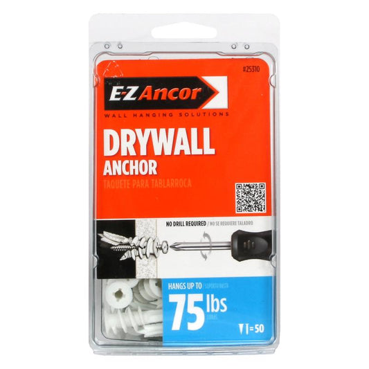 E-Z Ancor 1/4 in. D X 1-1/2 in. L Nylon Ribbed Head Drywall Anchors 50 pk
