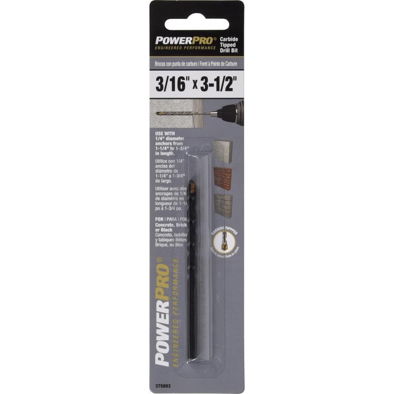 DRILL BIT 3/16X3-1/2" CS