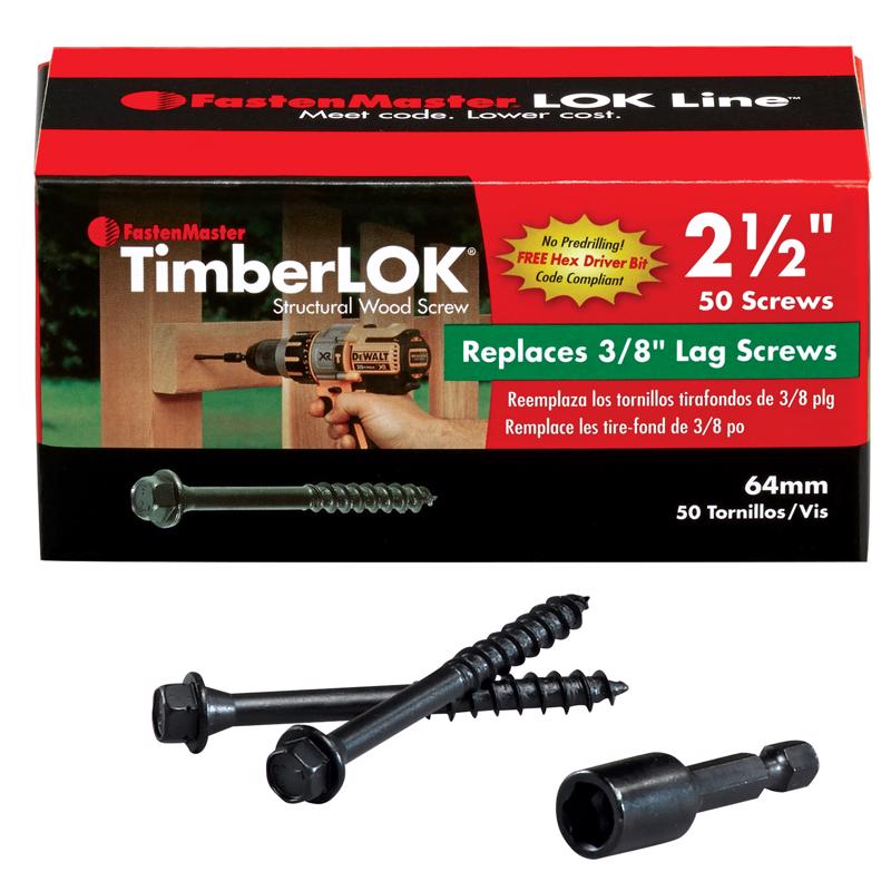 FastenMaster TimberLok No. 10 X 2-1/2 in. L Galvanized Coarse Wood Screws 50 pk