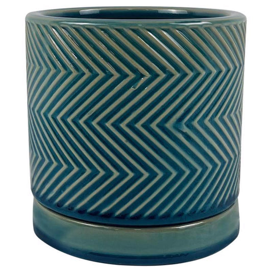 Border Concepts 8 in. D Ceramic Cross Pattern Planter Blue