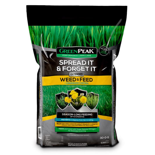 GreenPeak Spread It and Forget It Weed & Feed Lawn Fertilizer For All Grasses 5000 sq ft