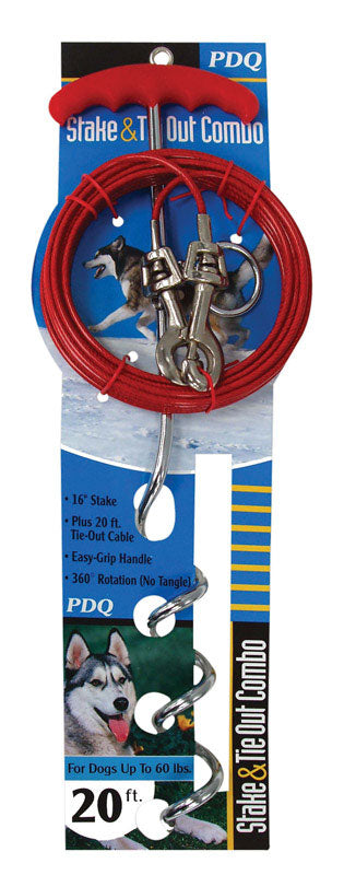 DOG TIE OUT 15' SLVR/RED