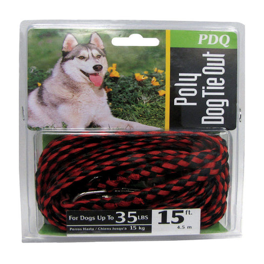 DOG TIE OUT 15' RED/BLK