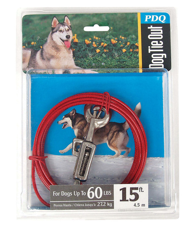 DOG TIE OUT 15' RED LG