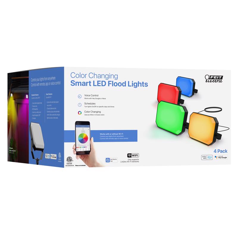 Feit Square E26 (Medium) Smart-Enabled LED Floodlight Bulb Color Changing 20 Watt Equivalence 4 pk
