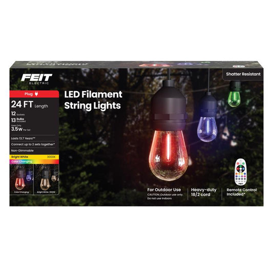 Feit LED String Lights w/Remote Control Multicolored 24 ft. 12 lights