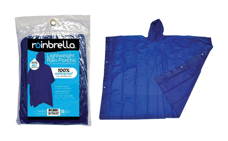 Rainbrella Blue PVC Rain Poncho One Size Fits All 10 mil